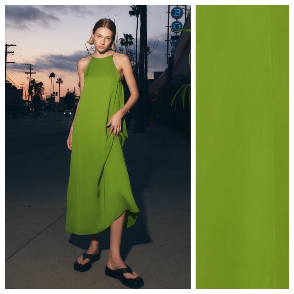 NWT Zara Green 100% Viscose Midi Dress. Size M.